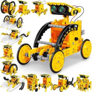 DIY 12 In 1 Solar Powered Science Intelligent Fun Robot Toy – Yellow
