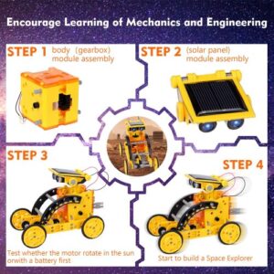 DIY 12 In 1 Solar Powered Science Intelligent Fun Robot Toy – Yellow